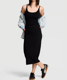 All-Day Soft Rib High-Neck Midi Dress